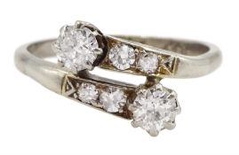 Early 20th century white gold old cut diamond crossover ring