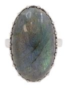 Silver oval labradorite ring