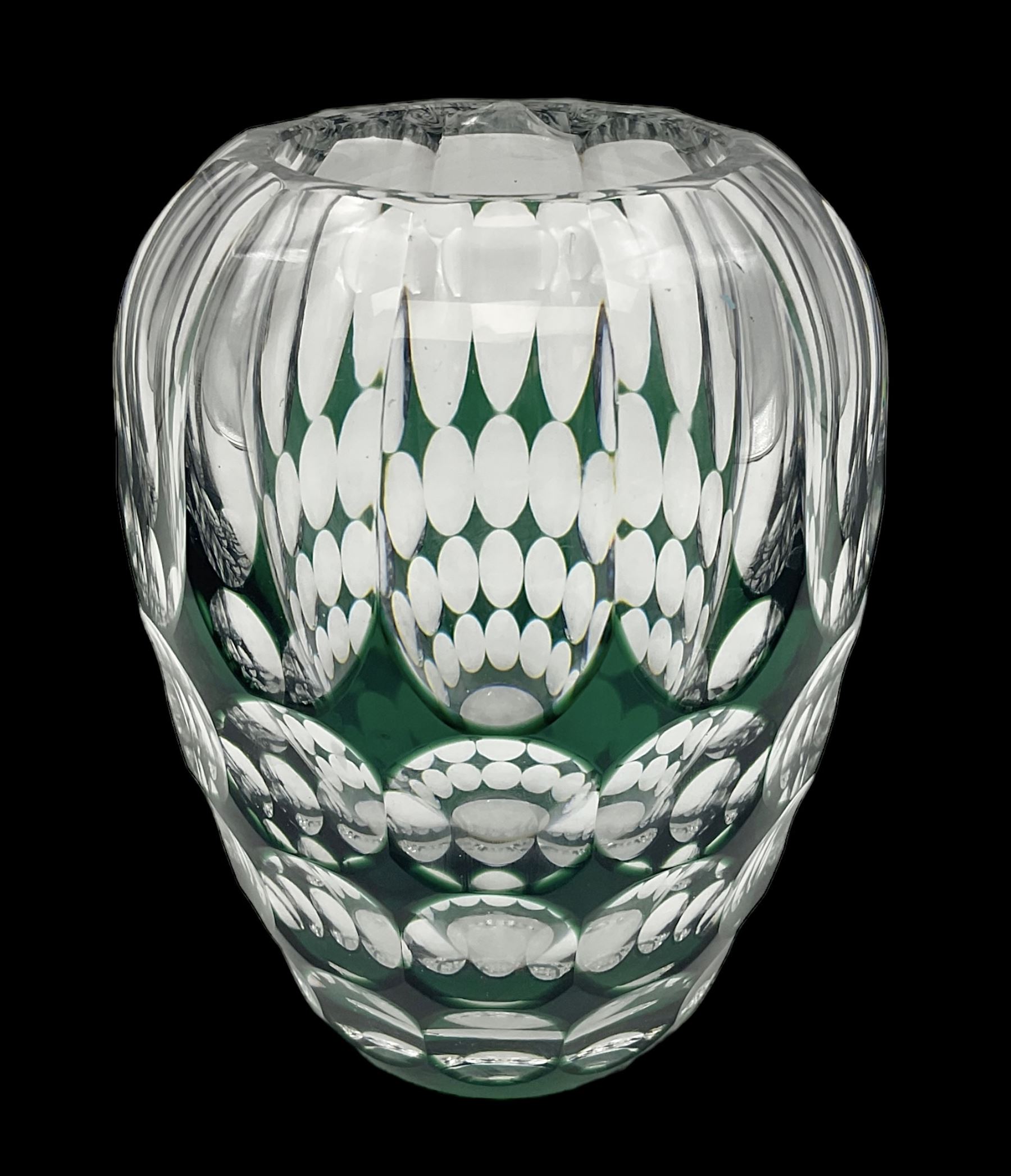 Val St Lambert style glass vase of shouldered ovoid form