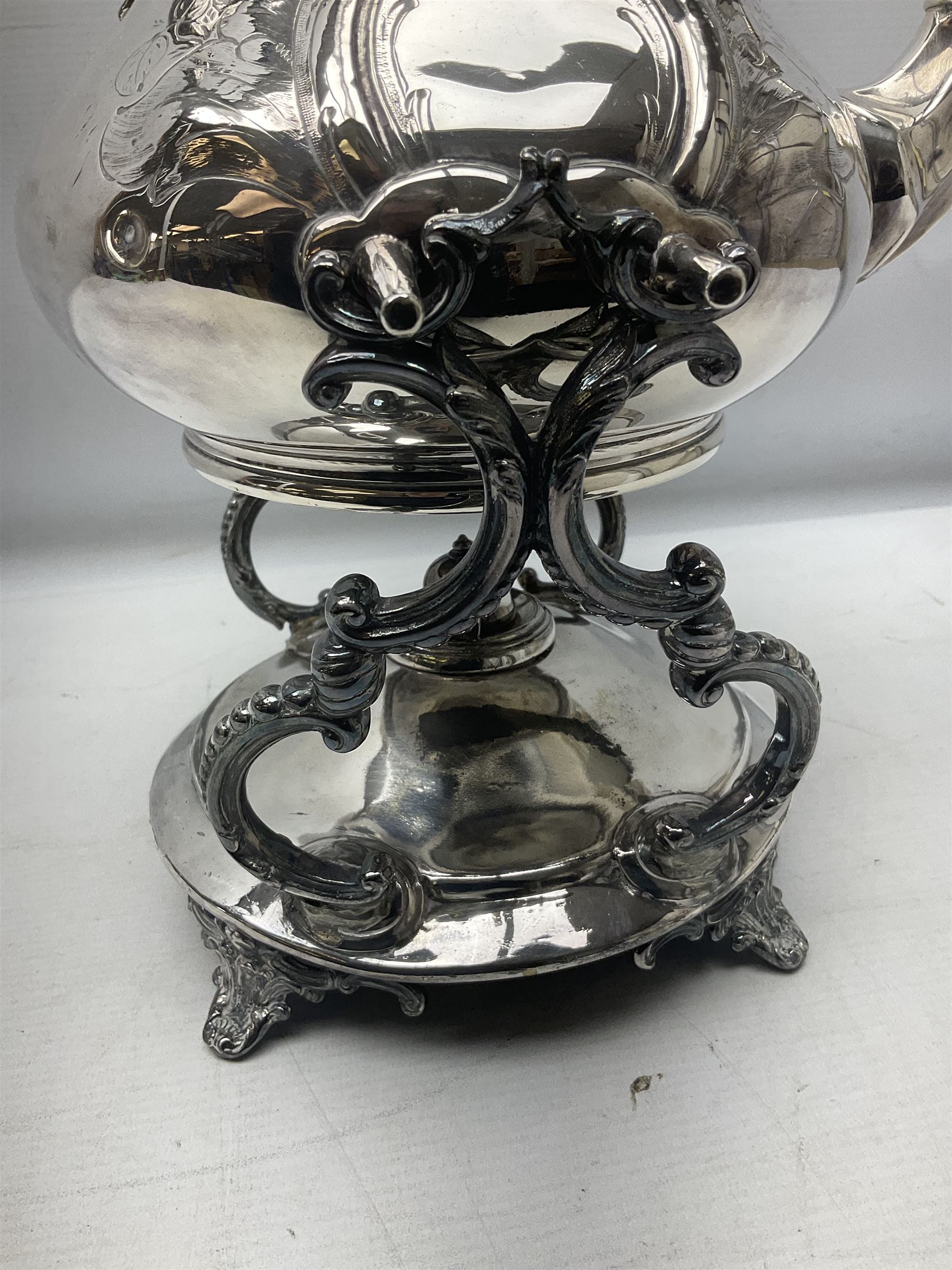 Victorian silver plated tea kettle of baluster form on stand - Image 11 of 15