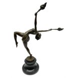 Art Deco style bronze figure of a female dancing with flame torches