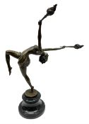 Art Deco style bronze figure of a female dancing with flame torches