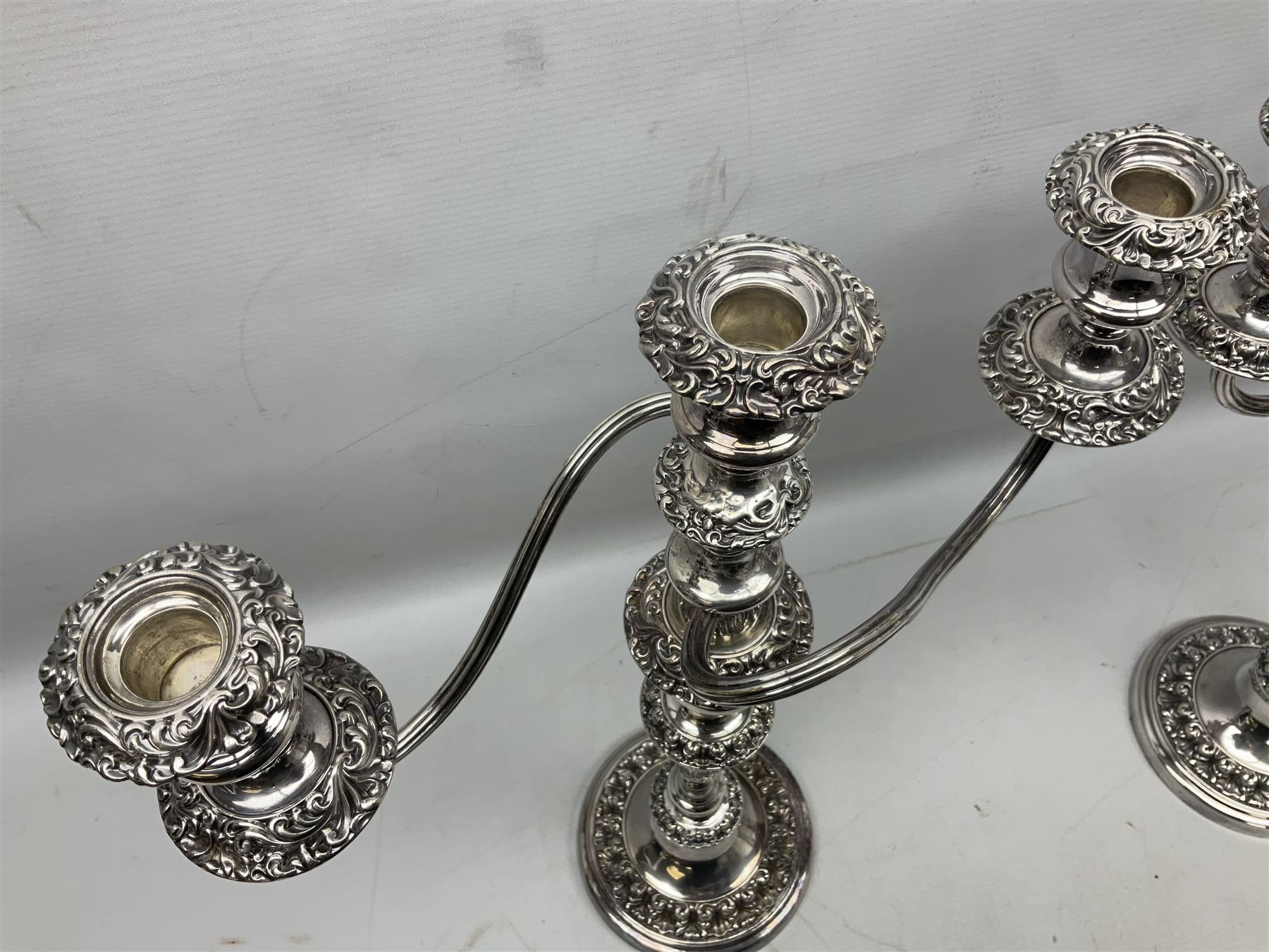 Pair of silver-plated twin branch candelabras - Image 2 of 18