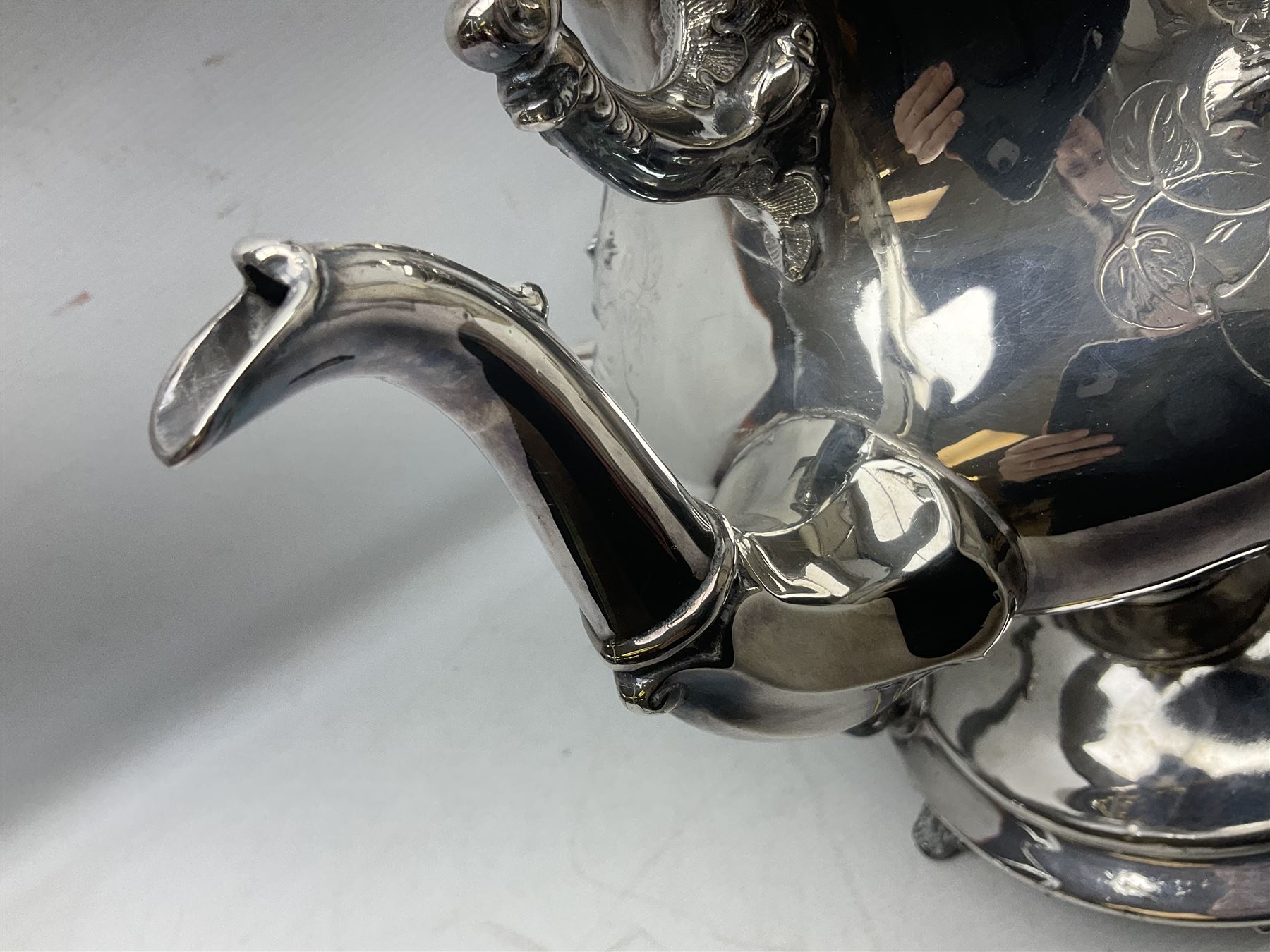 Victorian silver plated tea kettle of baluster form on stand - Image 7 of 15