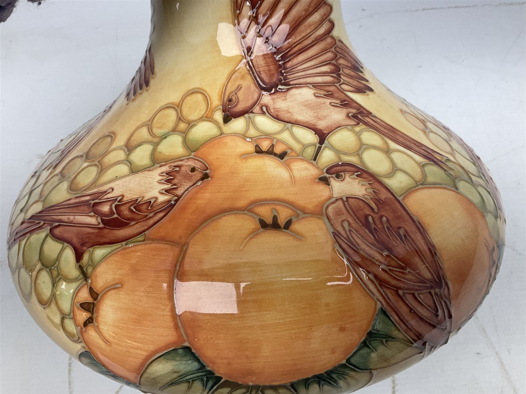 20th Century Moorcroft Finches pattern vase of squat form - Image 4 of 8