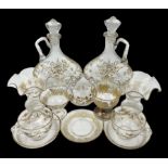 Collection of eleven pieces of French gilded glassware comprising pair of flattened lozenge form dec