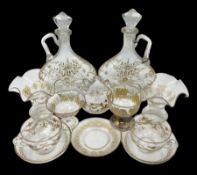 Collection of eleven pieces of French gilded glassware comprising pair of flattened lozenge form dec