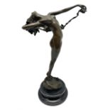 Bronze figure of a nude female holding a vine