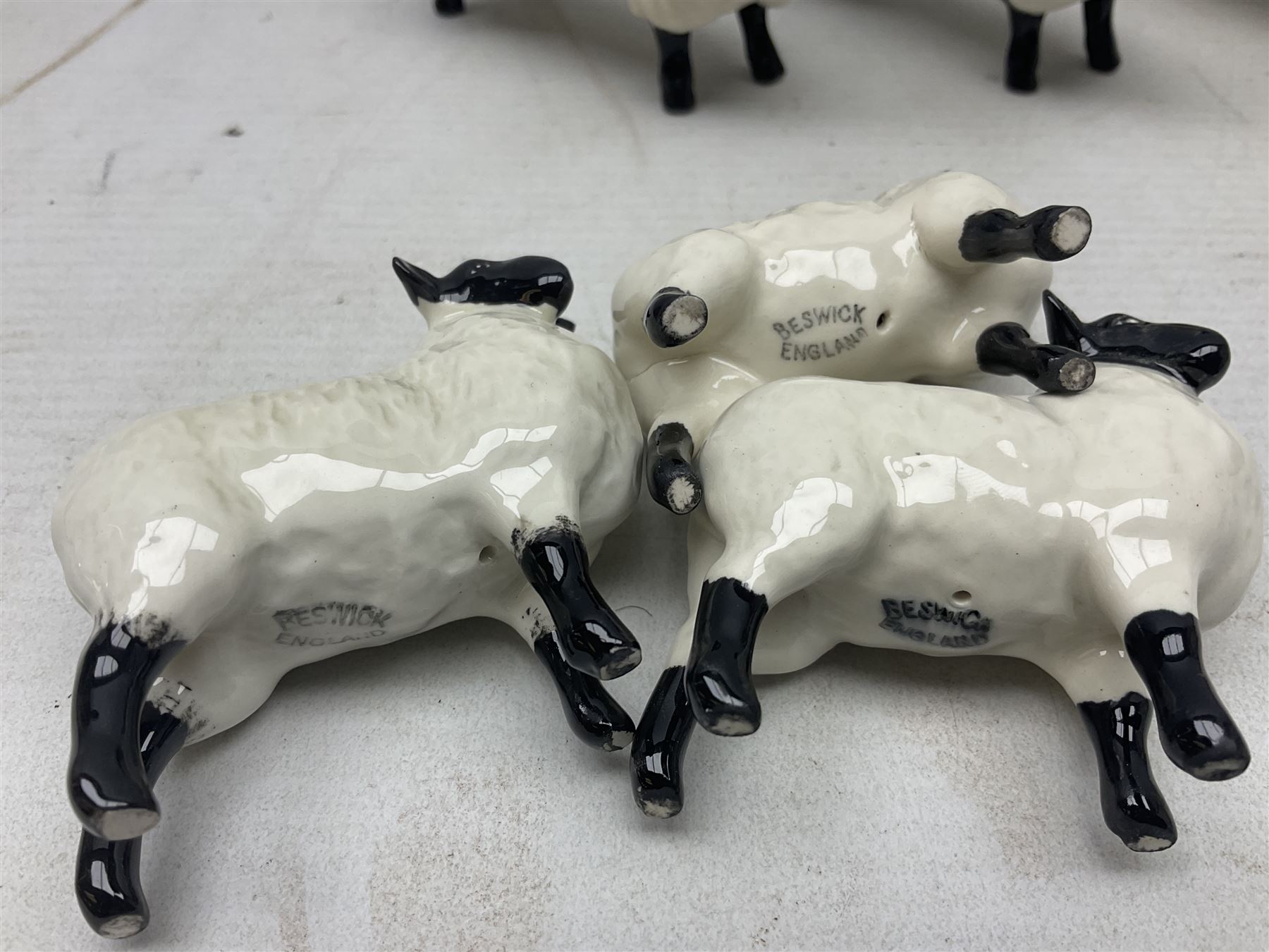 Seven Beswick figures of sheep comprising three ewes and four lambs - Image 6 of 10