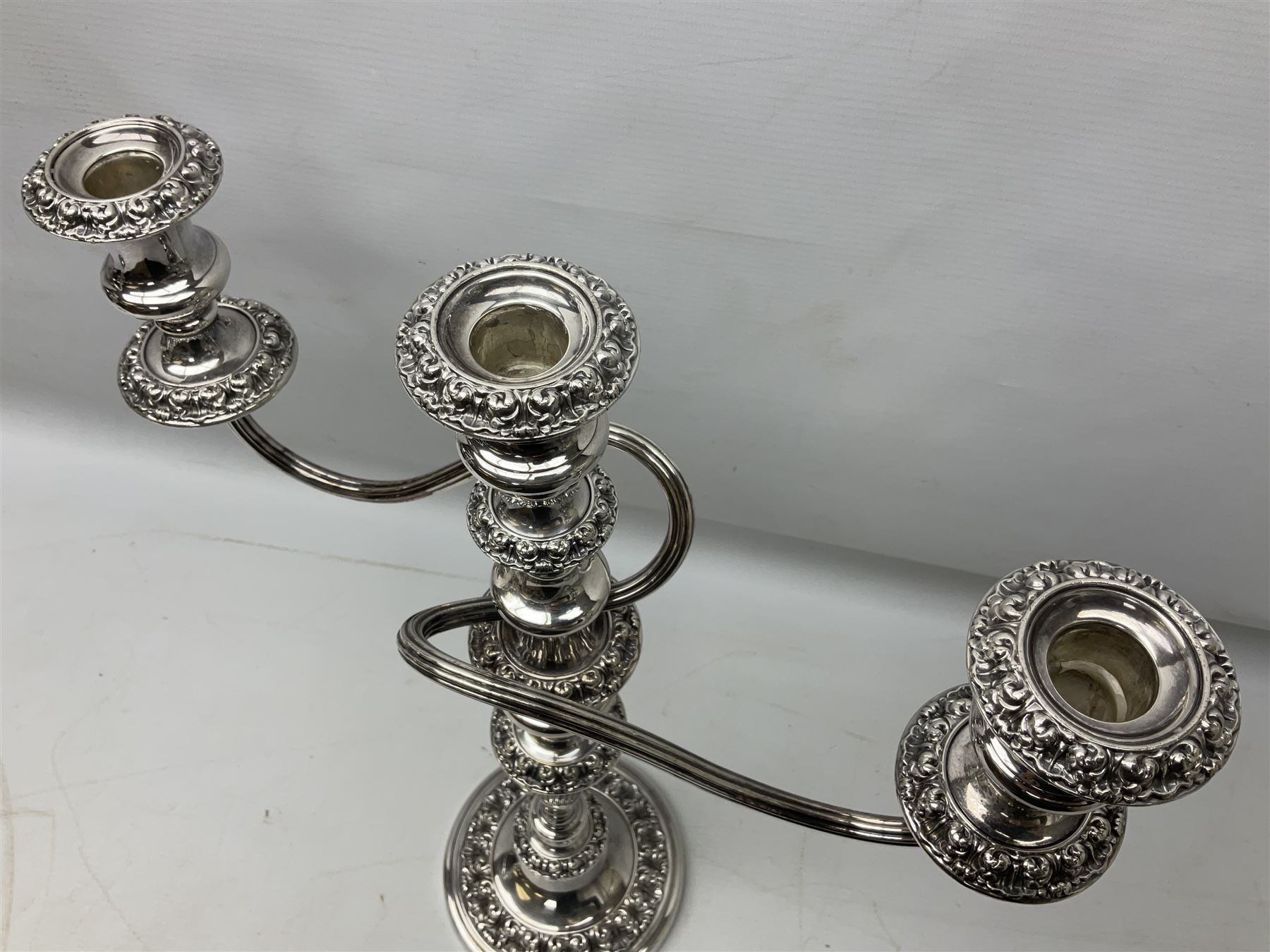 Pair of silver-plated twin branch candelabras - Image 9 of 18