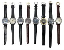 Two automatic wristwatches including Tara and Helbros and six manual wind wristwatches including Mem