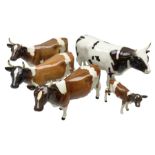 Five Beswick figures of cattle Comprising Ayrshire Bull Ch Whitehill Mandate