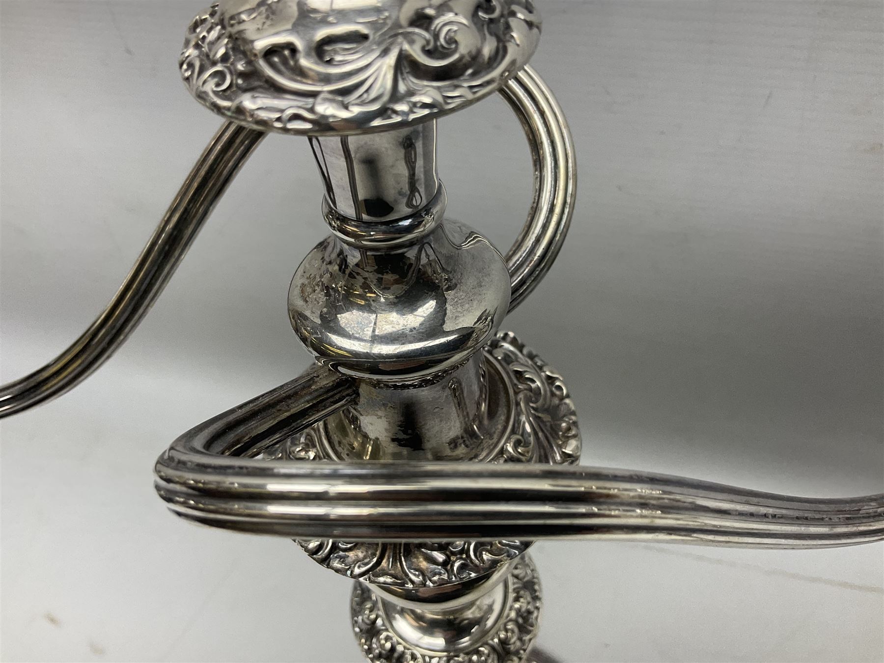 Pair of silver-plated twin branch candelabras - Image 5 of 18