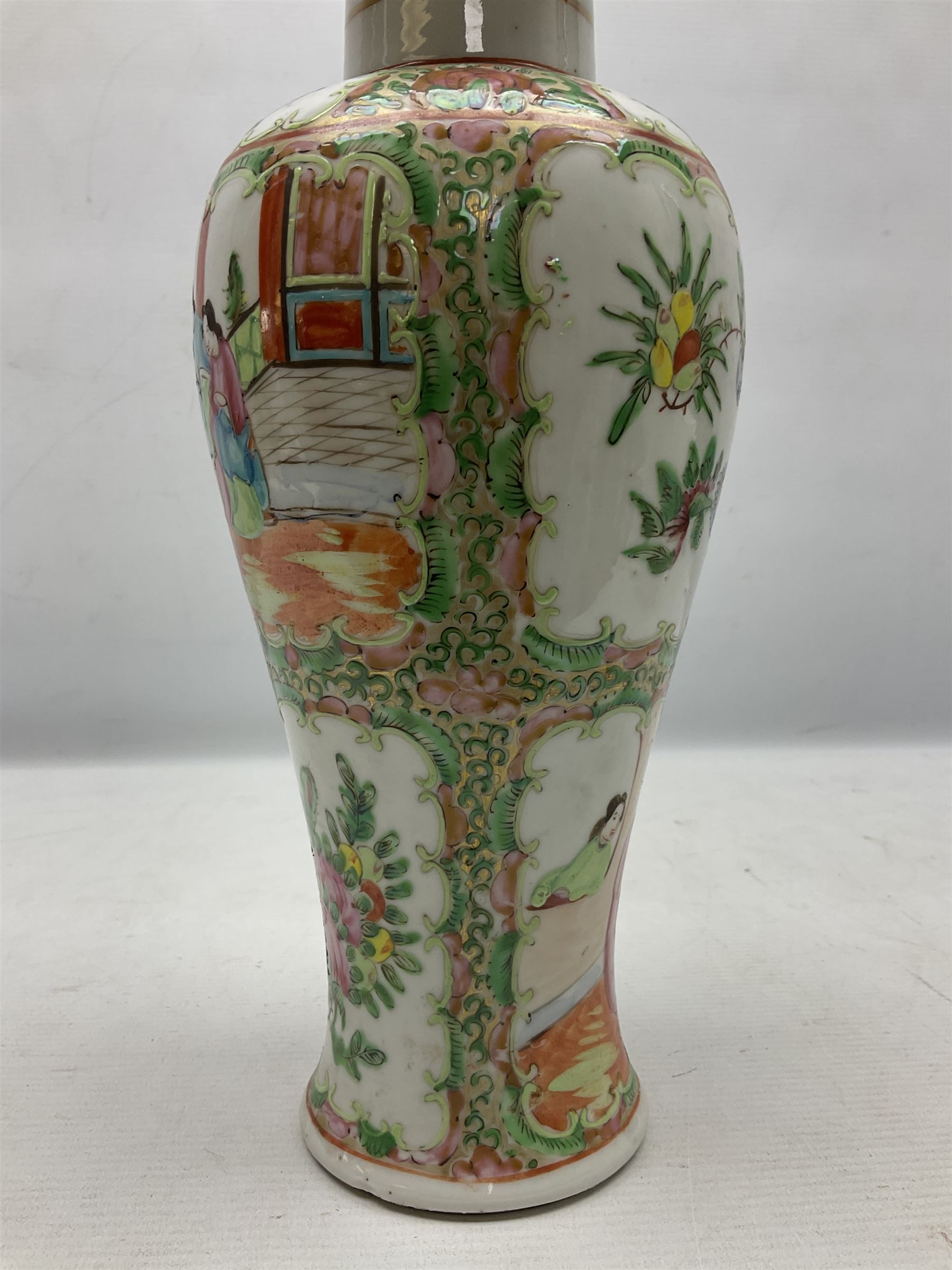 19th century Cantonese Famille Rose vase of slender baluster form - Image 10 of 11