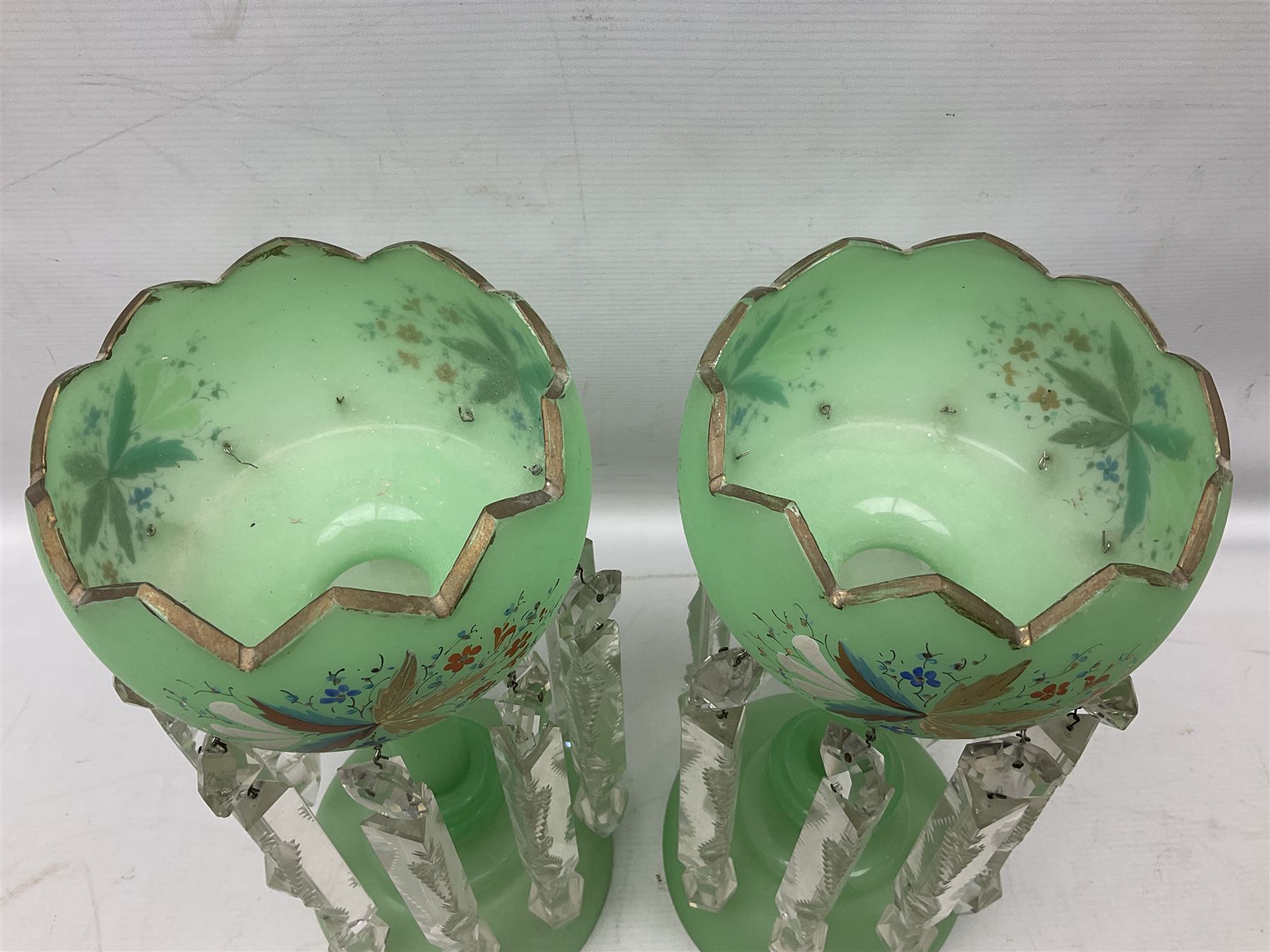 Pair of bohemian green glass lustres - Image 2 of 13