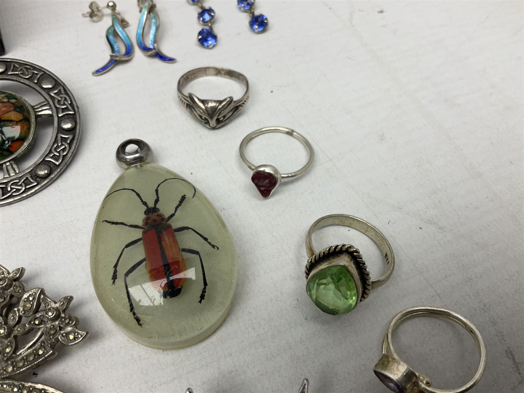 Collection of silver jewellery including two pairs of enamel earrings - Image 13 of 21