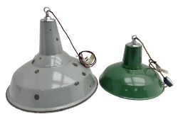 Two enamel industrial light shades