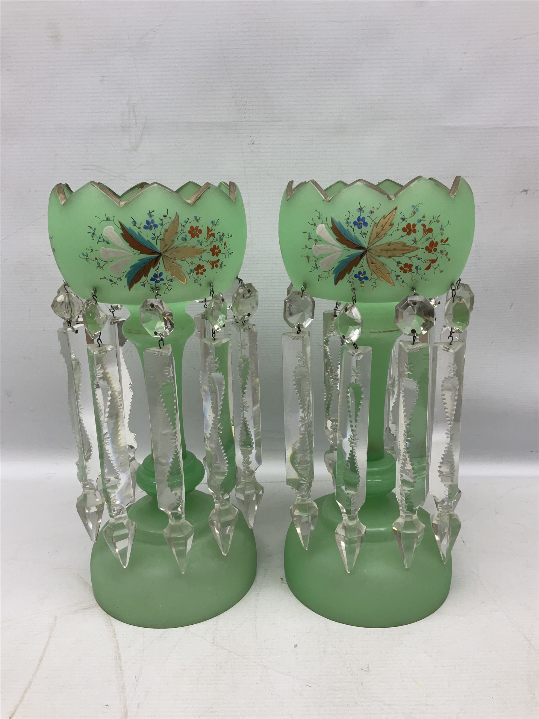Pair of bohemian green glass lustres - Image 3 of 13