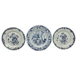Three Chinese blue and white plates