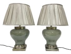 Pair of table lamps of squat baluster form