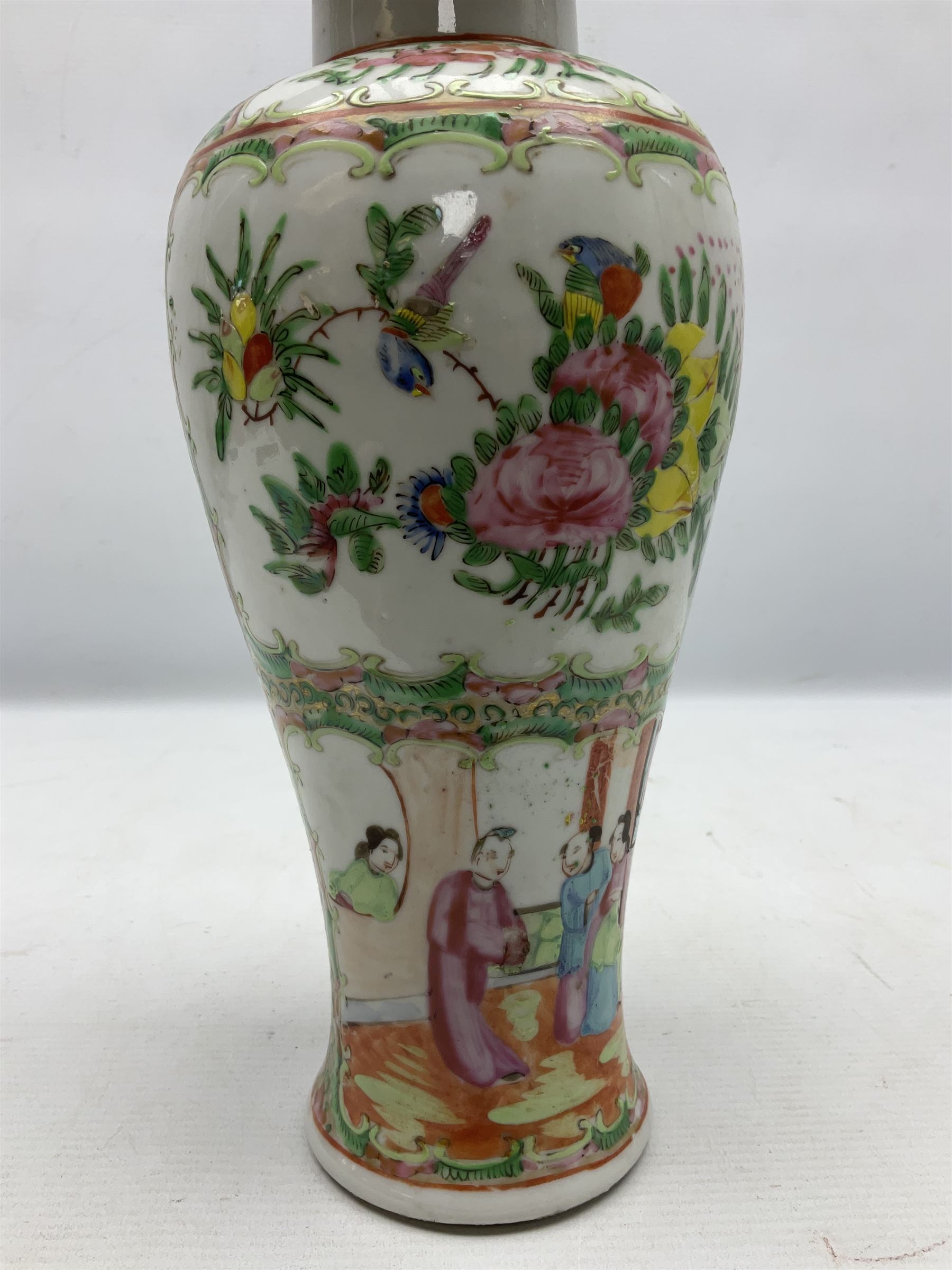 19th century Cantonese Famille Rose vase of slender baluster form - Image 7 of 11