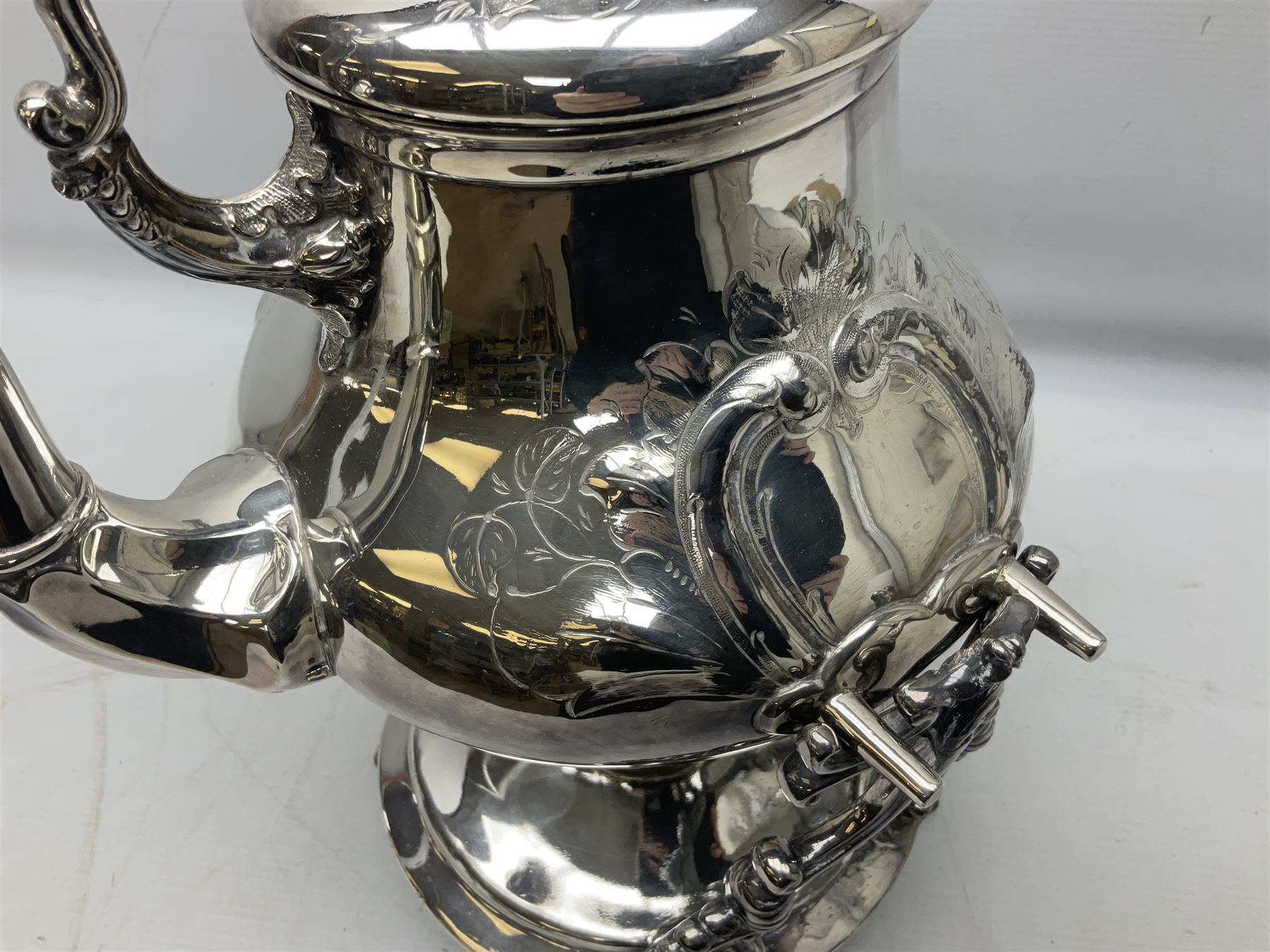Victorian silver plated tea kettle of baluster form on stand - Image 4 of 15
