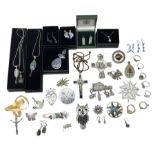 Collection of silver jewellery including two pairs of enamel earrings