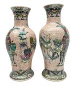 Pair of early 20th century chinese vases of baluster form with with trumpet neck