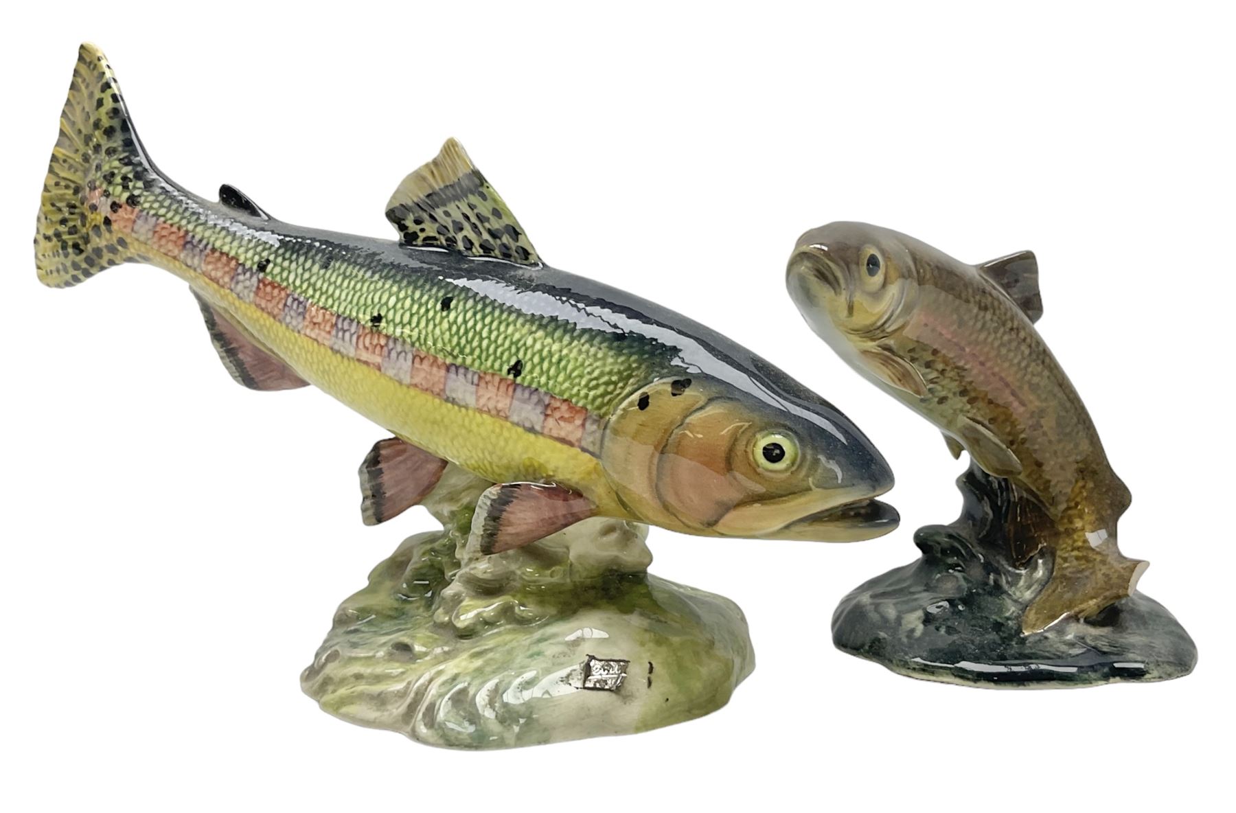 Two Beswick trout figures