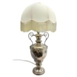 Late Victorian silver plated twin handled trophy converted into a table lamp