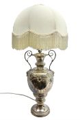 Late Victorian silver plated twin handled trophy converted into a table lamp