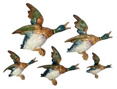 Set of five Beswick graduated wall mounting figures of flying ducks