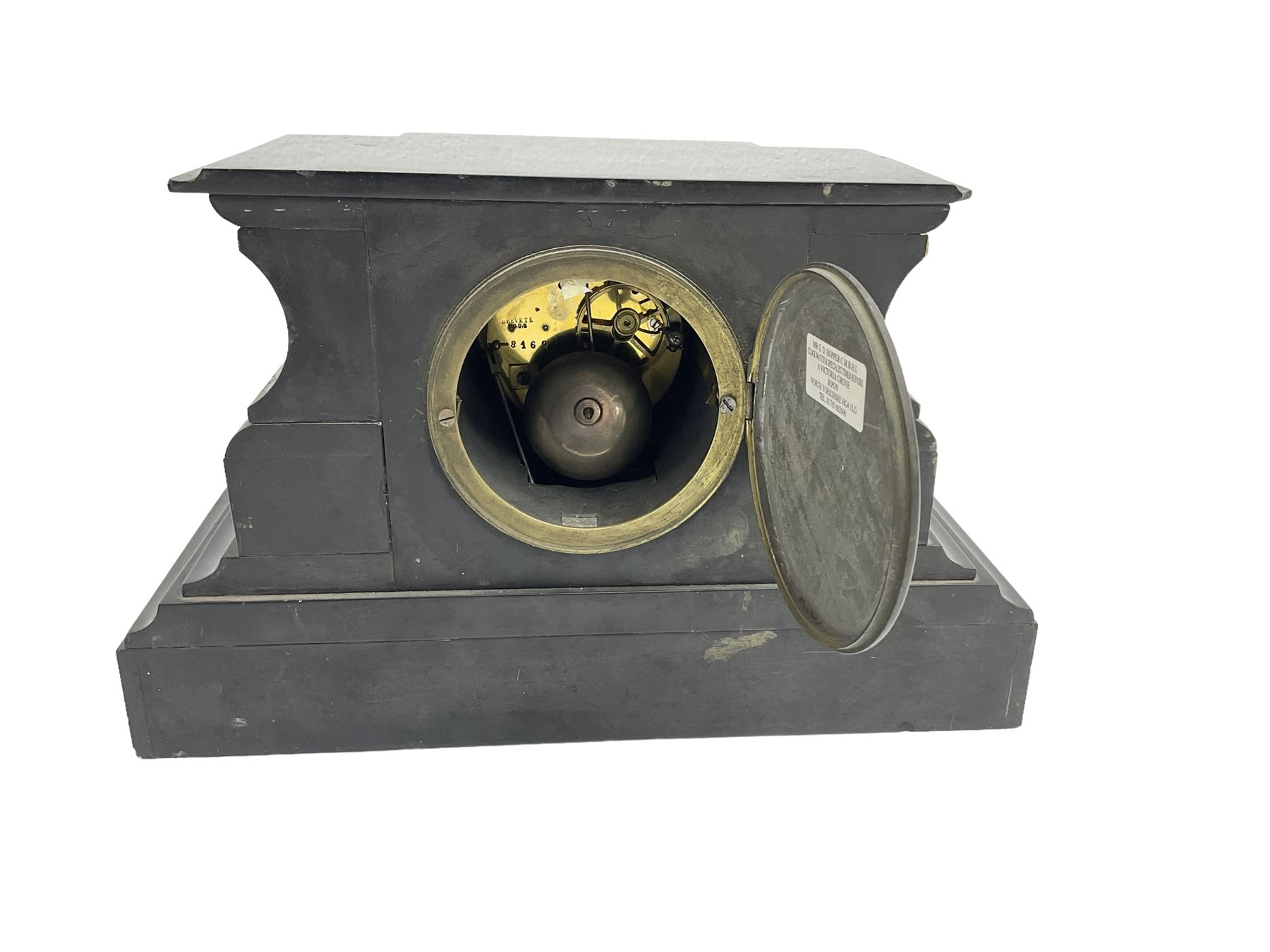 French - 19th century Belgium slate mantle clock with an 8-day Parisian movement - Image 4 of 4