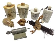 Three bone oriental scent bottles with erotic scenes