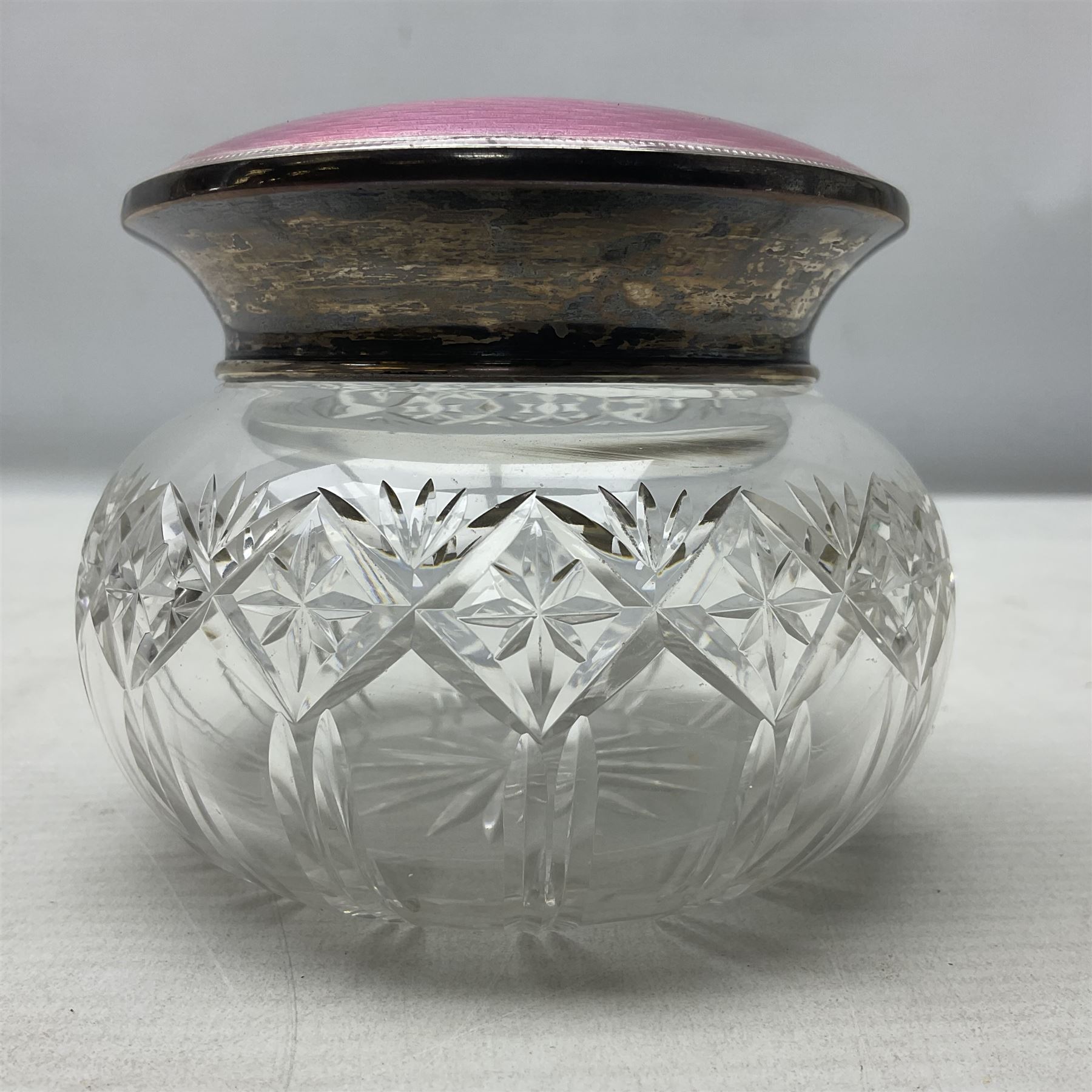 Art Deco guilloche enamelled silver and glass dressing table jar - Image 2 of 7