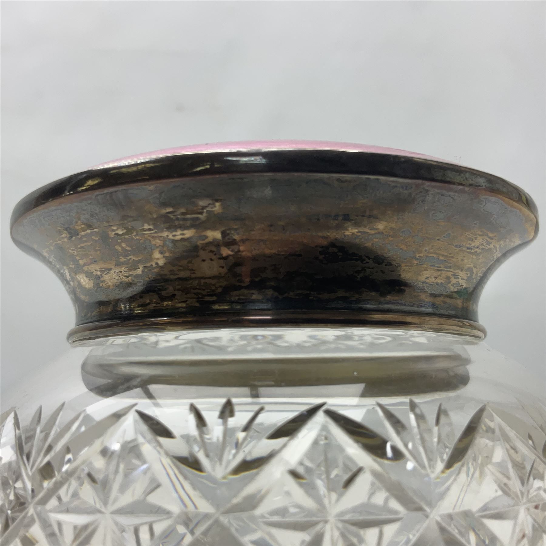 Art Deco guilloche enamelled silver and glass dressing table jar - Image 3 of 7