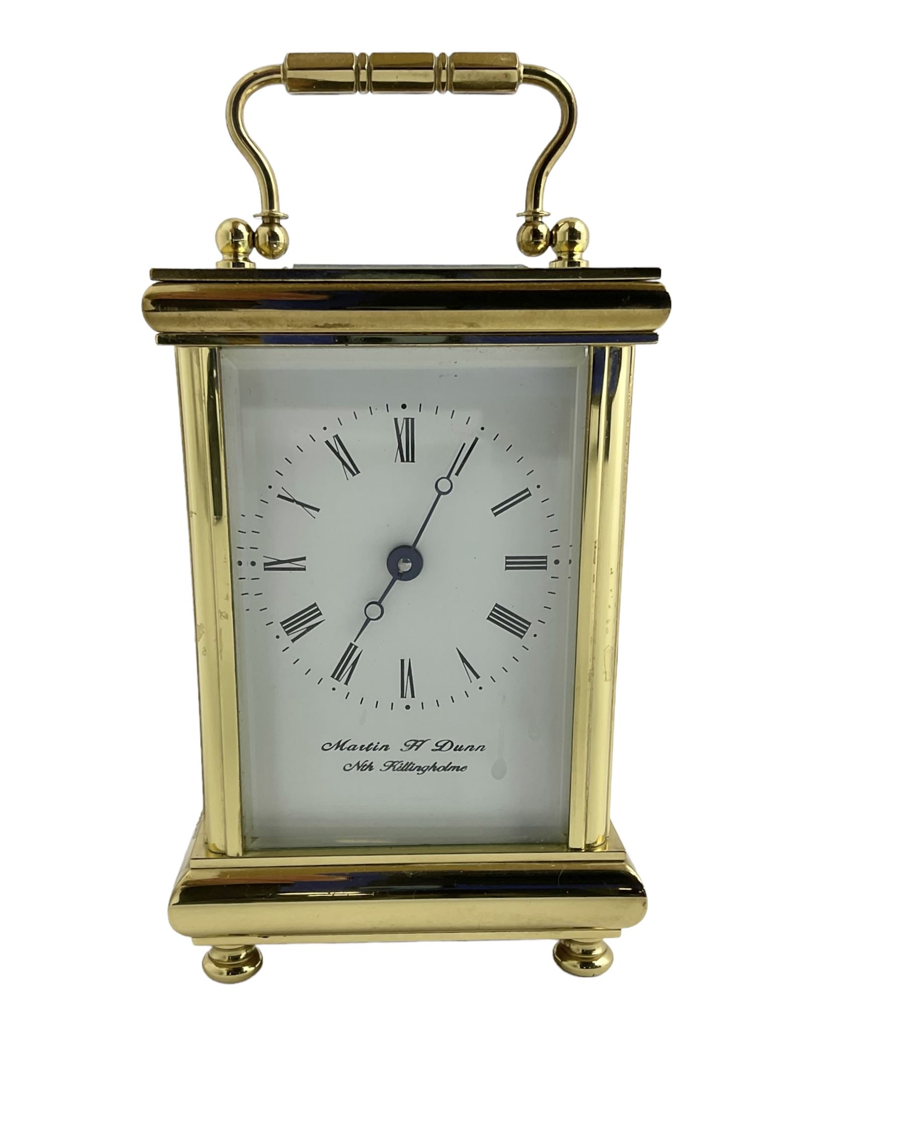 English - contemporary 8-day carriage clock retailed by Martin Dunn