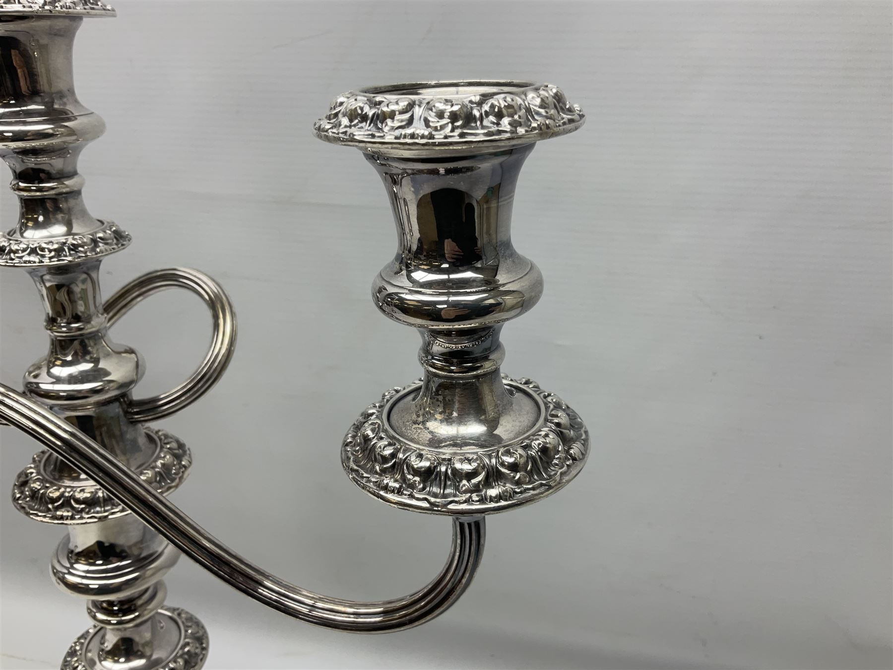 Pair of silver-plated twin branch candelabras - Image 10 of 18