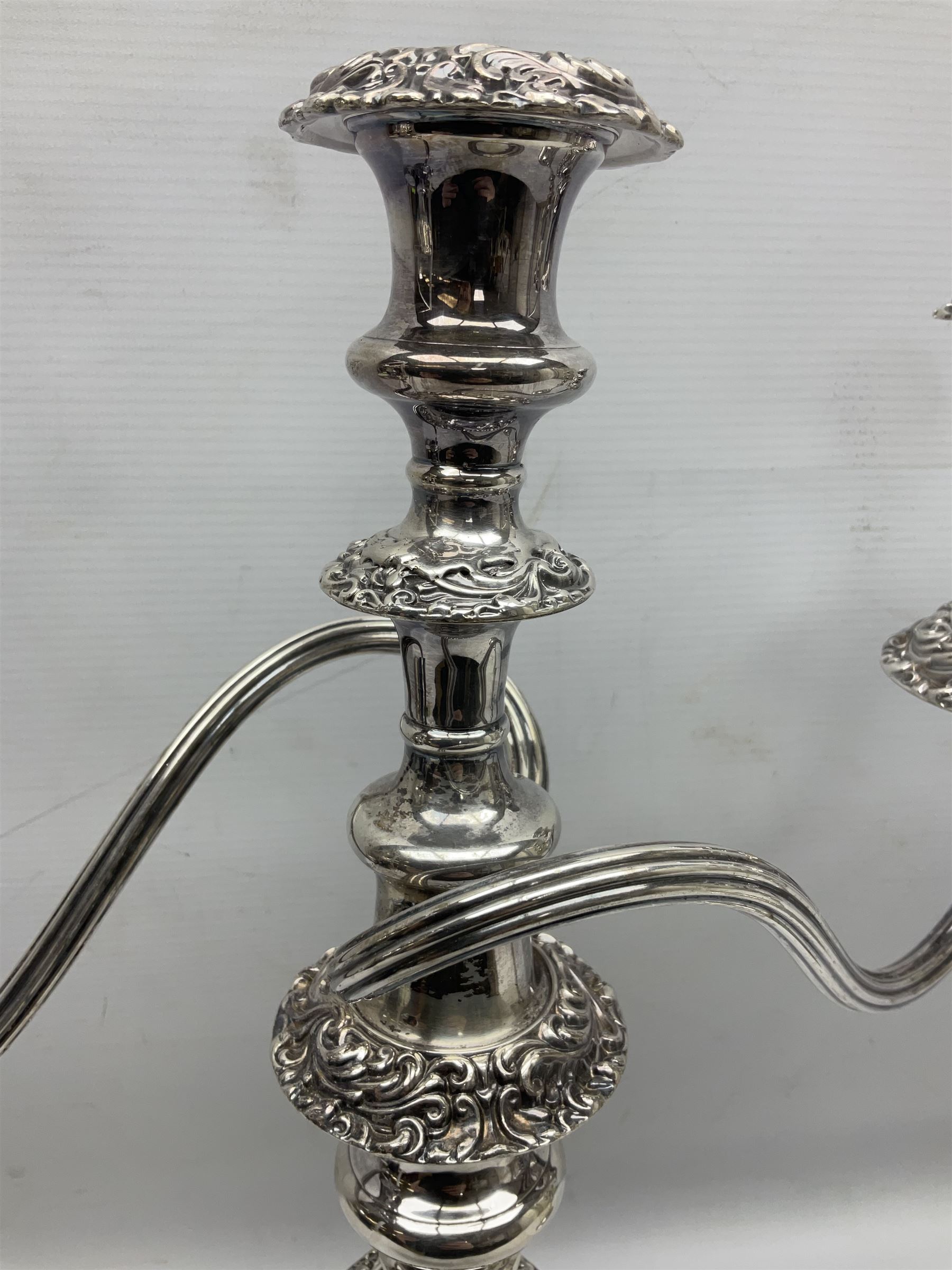 Pair of silver-plated twin branch candelabras - Image 4 of 18