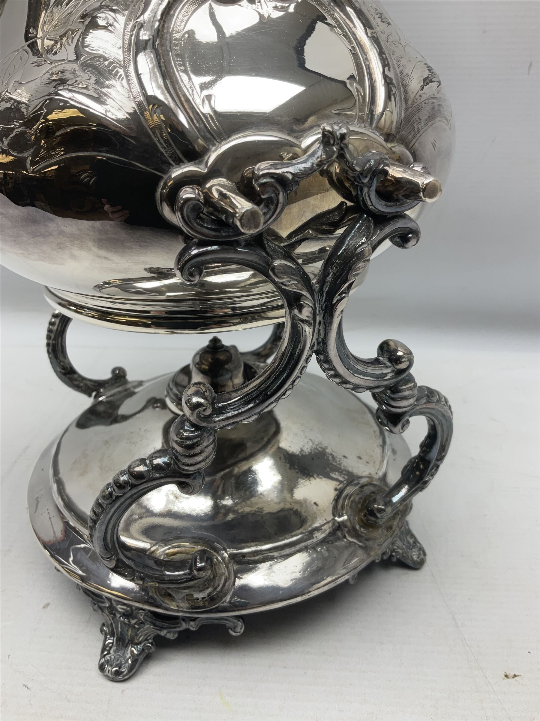 Victorian silver plated tea kettle of baluster form on stand - Image 8 of 15