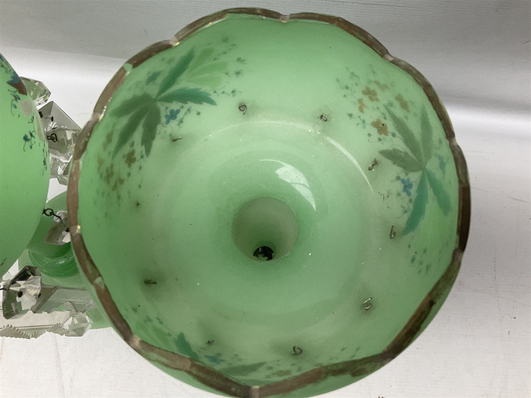 Pair of bohemian green glass lustres - Image 5 of 13