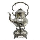 Victorian silver plated tea kettle of baluster form on stand