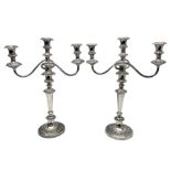 Pair of silver-plated twin branch candelabras