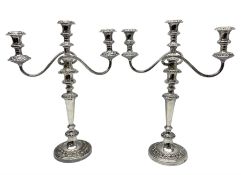 Pair of silver-plated twin branch candelabras