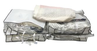 Large quantity of various linen and fabrics to include patterned quilted bedspread