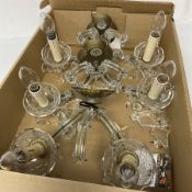Three glass twin branched wall sconces