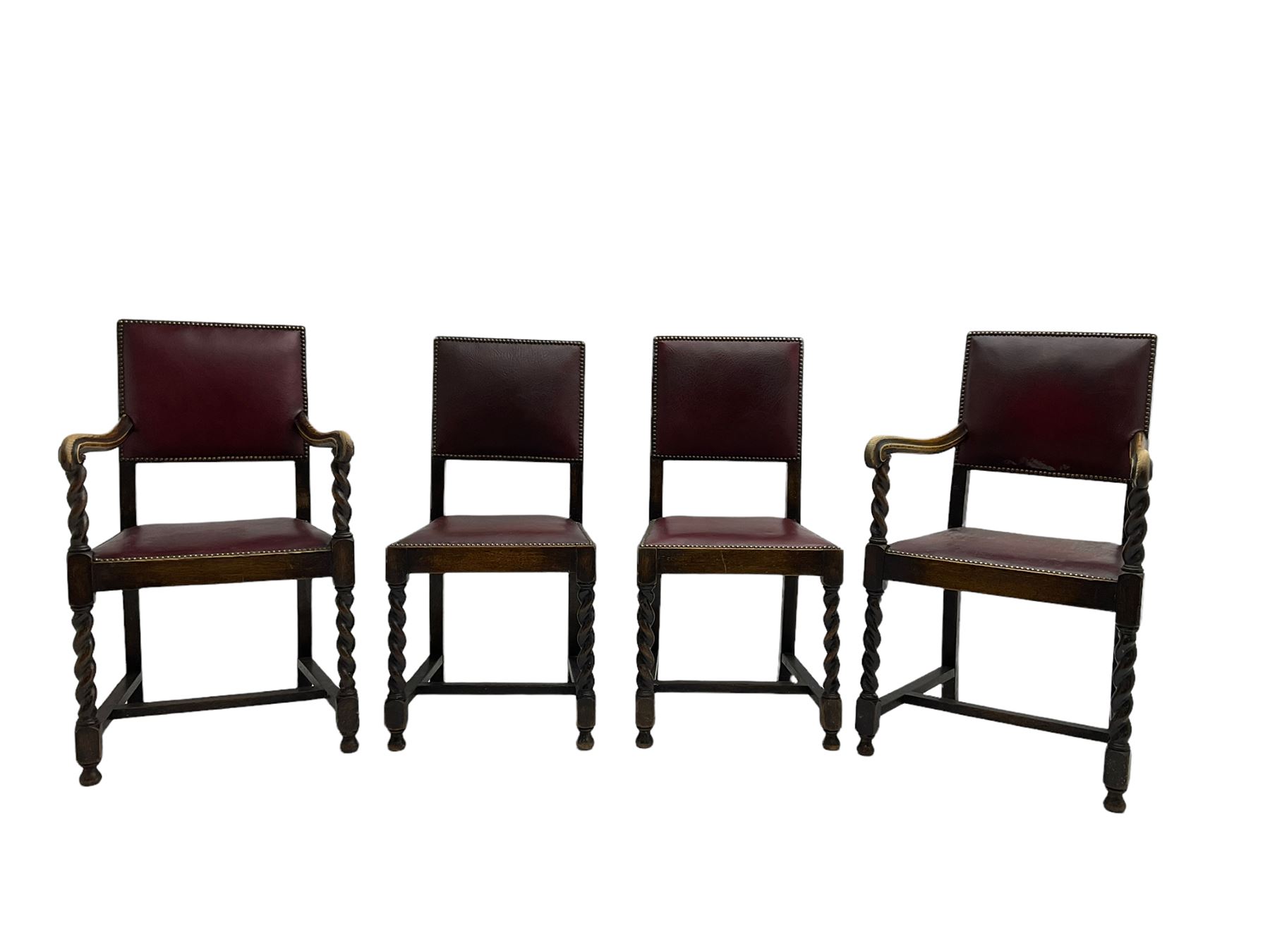 Set four early 20th century oak barley twist dining chairs - Image 3 of 6