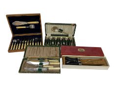 Cased set of silver-plated James Deakin & Sons fish knives and forks with simulated ivory handles