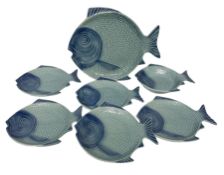 Set of five Olfaire blue fish plates