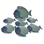 Set of five Olfaire blue fish plates